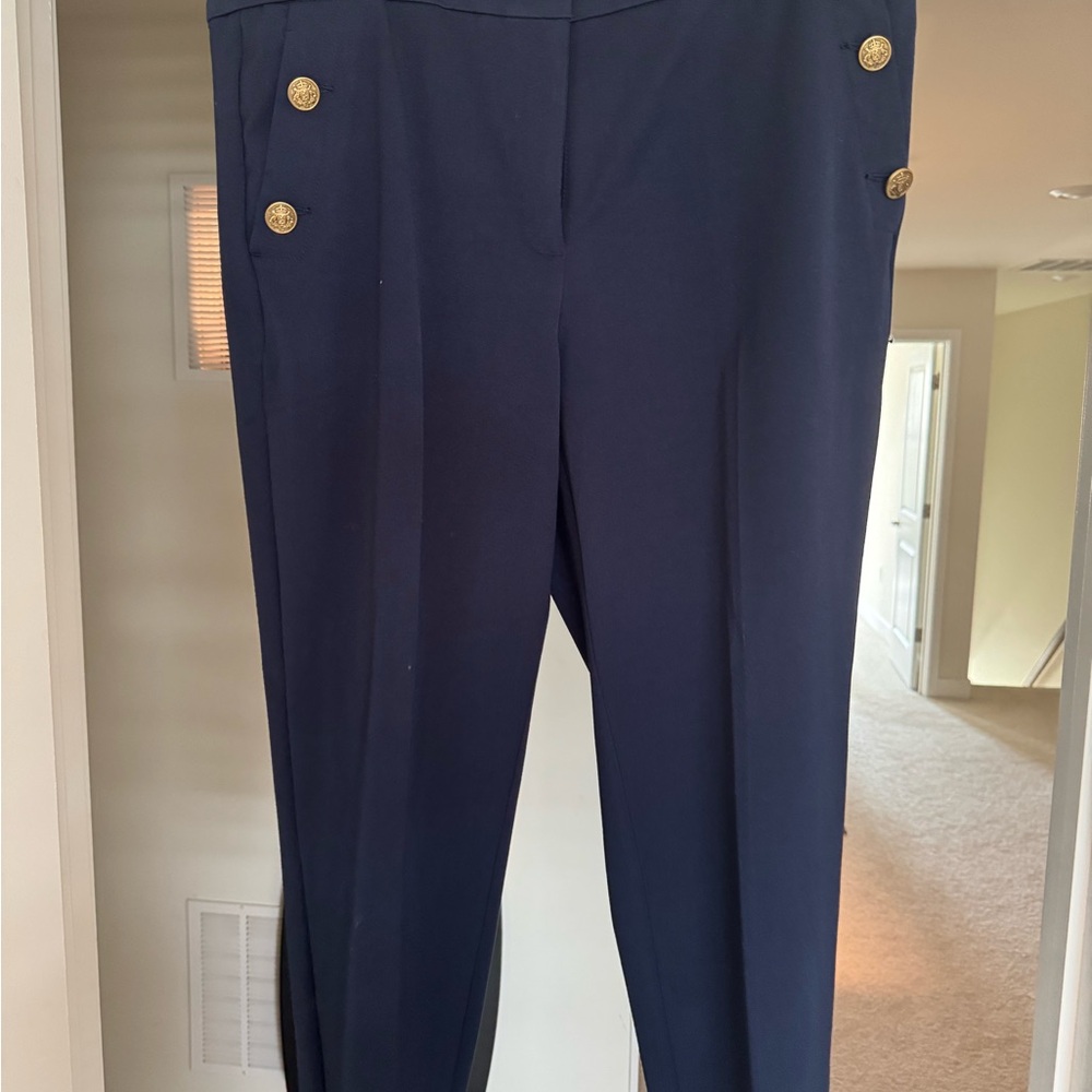 LOFT Dark Blue Women's Trousers with Gold Buttons